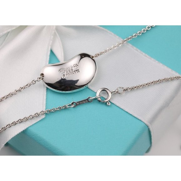 Tiffany & Co. Peretti 925 Silver Large Bean 19mm Pendant Necklace 16" Chain - Picture 8 of 11